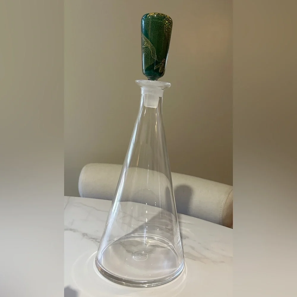 Artisan Glass Vase with Green Accent Stopper